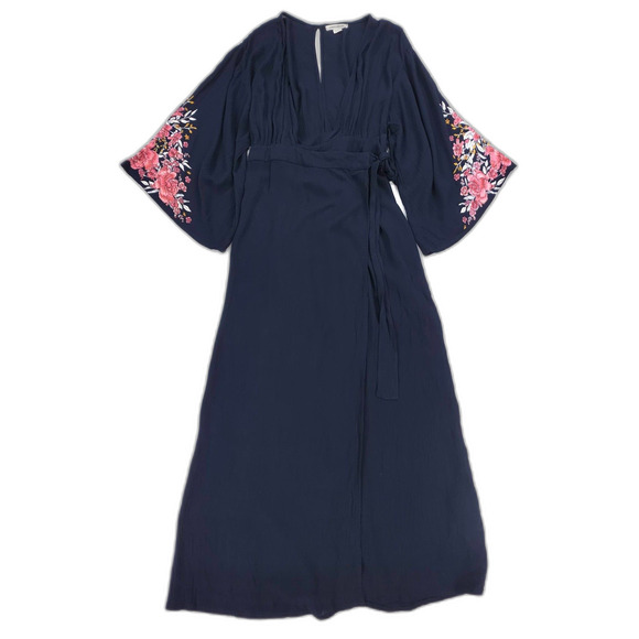 NWT Billabong Robe Life Dress Kimono Wrap Midi Navy Floral Beachy Boho Resort - Picture 4 of 7